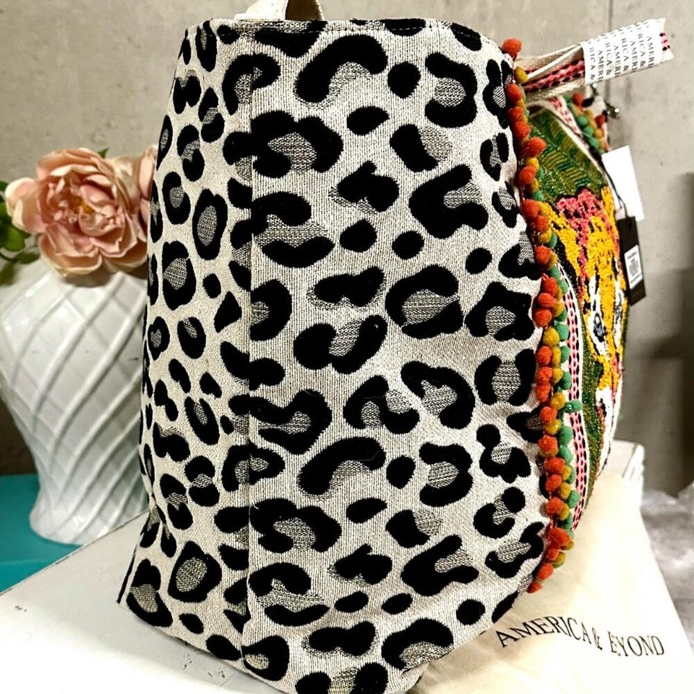 NWT America & Beyond Forestry Leopard Embellished LARGE Tote - Picture 5 of 10